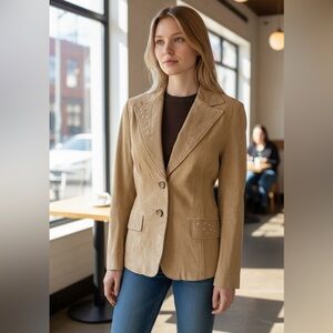 NWOT 90s Tan Suede Blazer Jacket Studs - Size M - Boho Embellished 100% Leather